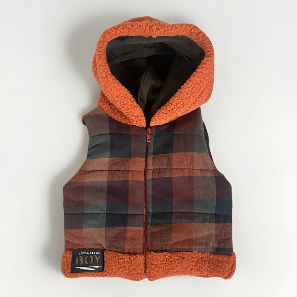 Style Baby Boy Vest 6 Months Checkered Sherpa Hooded Cottagecore Casual Fall